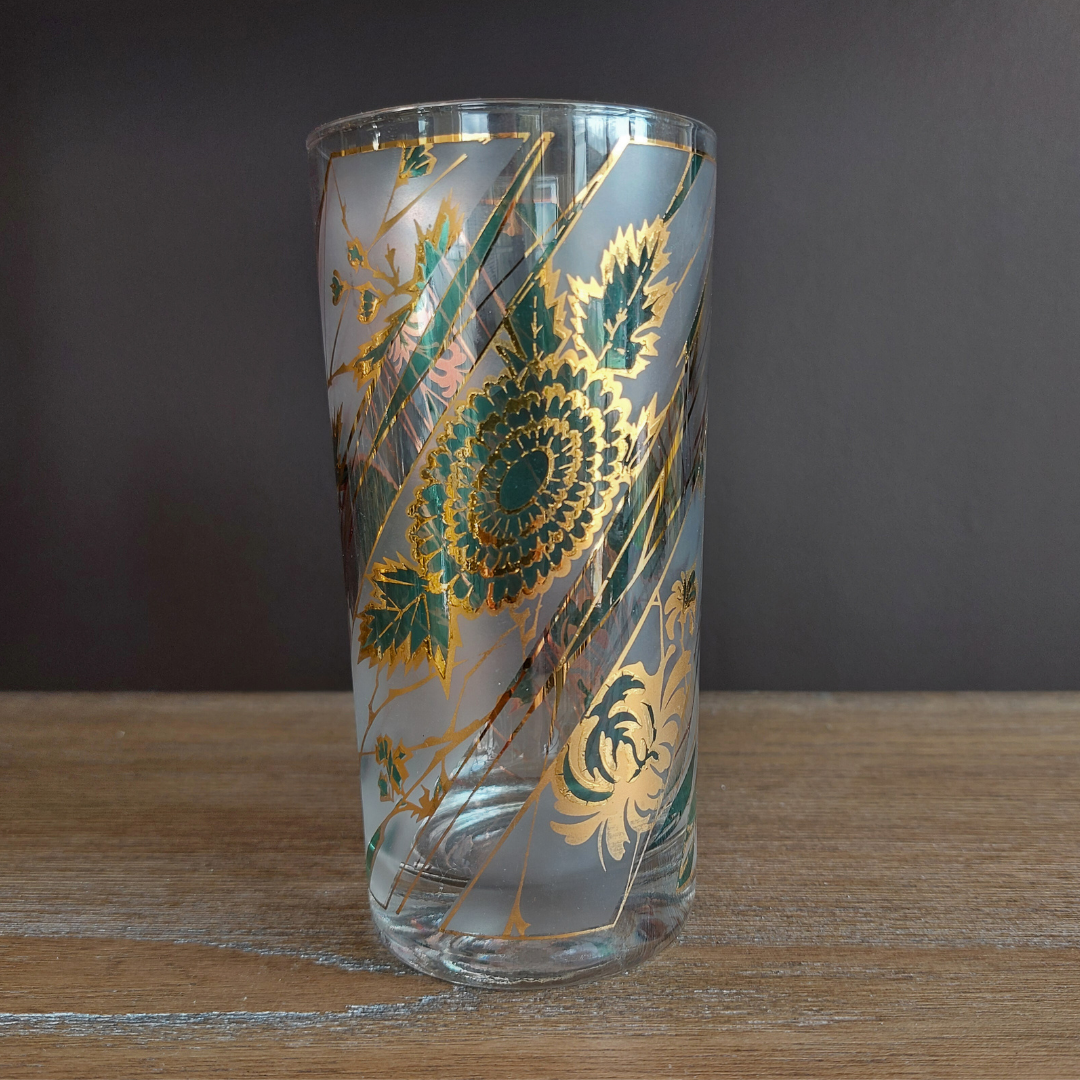 1960's Emerald Green + 22K Gold Highball Glasses