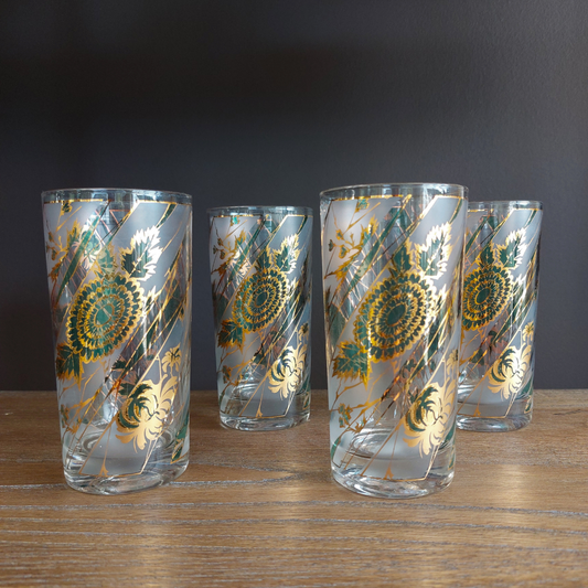 1960's Emerald Green + 22K Gold Highball Glasses